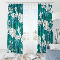 Teal Hawaiian Hibiscus Monstera Window Curtain Grunge Stylized LT01 - Polynesian Pride