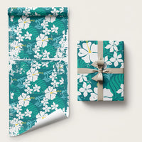 Teal Hawaiian Hibiscus Monstera Wrapping Paper Grunge Stylized LT01 58" × 23" Teal - Polynesian Pride