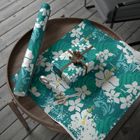 Teal Hawaiian Hibiscus Monstera Wrapping Paper Grunge Stylized LT01 - Polynesian Pride