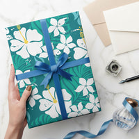 Teal Hawaiian Hibiscus Monstera Wrapping Paper Grunge Stylized LT01 - Polynesian Pride