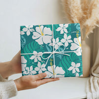 Teal Hawaiian Hibiscus Monstera Wrapping Paper Grunge Stylized LT01 - Polynesian Pride