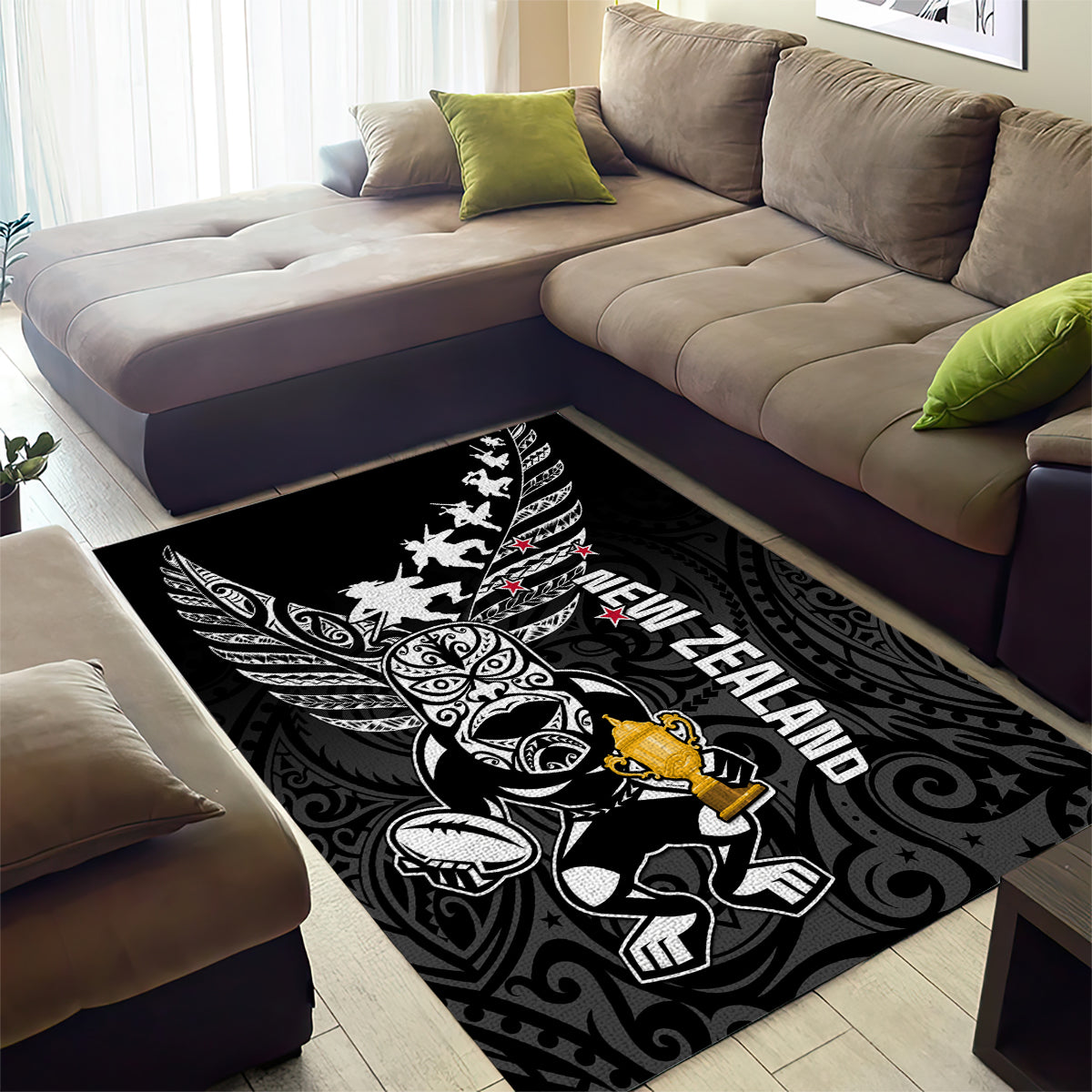 New Zealand Silver Fern Rugby Area Rug Aotearoa Champion 2023 World Cup LT01 - Polynesian Pride