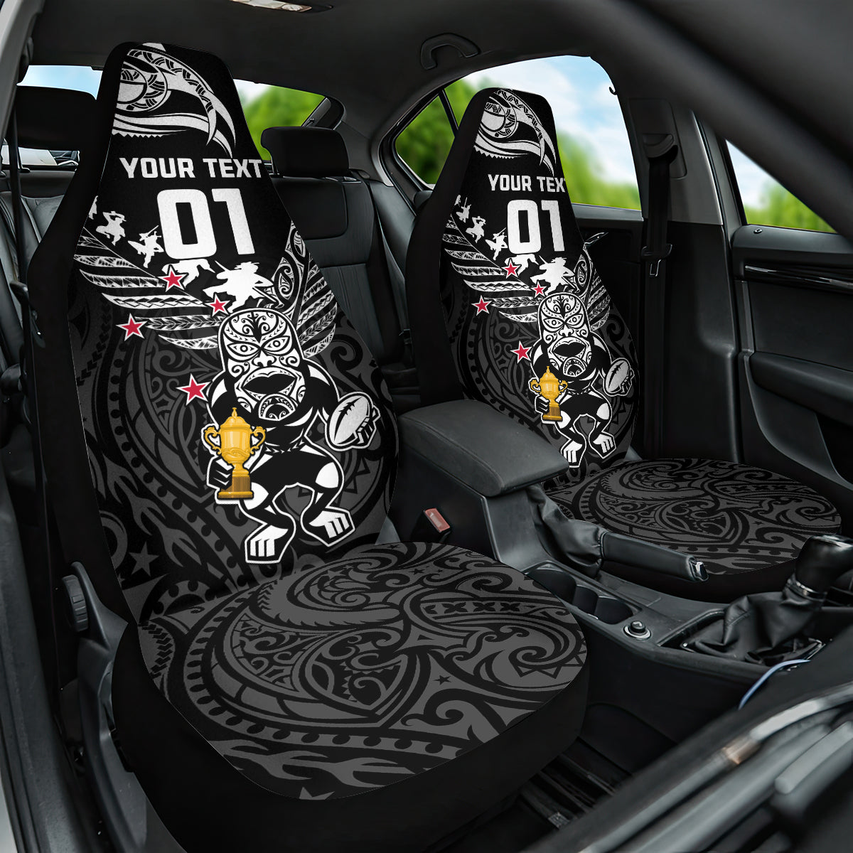New Zealand Silver Fern Rugby Car Seat Cover Aotearoa Champion 2023 World Cup LT01 One Size Black - Polynesian Pride