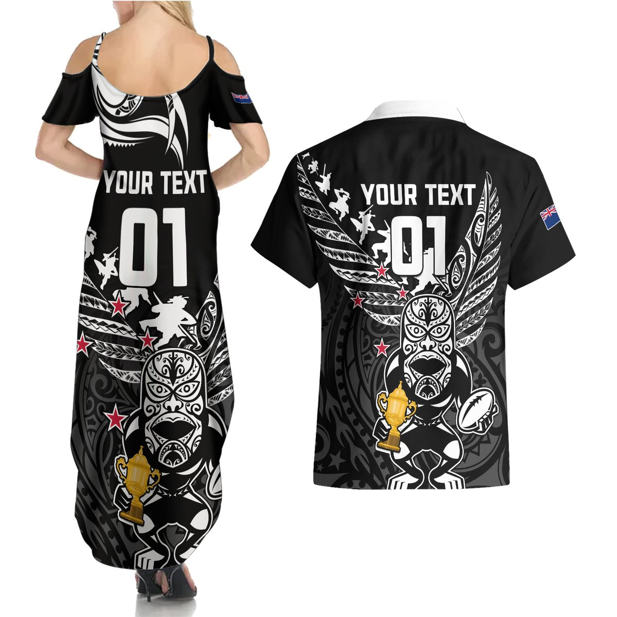Custom New Zealand Silver Fern Rugby Couples Matching Summer Maxi Dress and Hawaiian Shirt Aotearoa Champion 2023 World Cup LT01 - Polynesian Pride