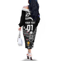 Custom New Zealand Silver Fern Rugby Family Matching Off Shoulder Long Sleeve Dress and Hawaiian Shirt Aotearoa Champion 2023 World Cup LT01 - Polynesian Pride