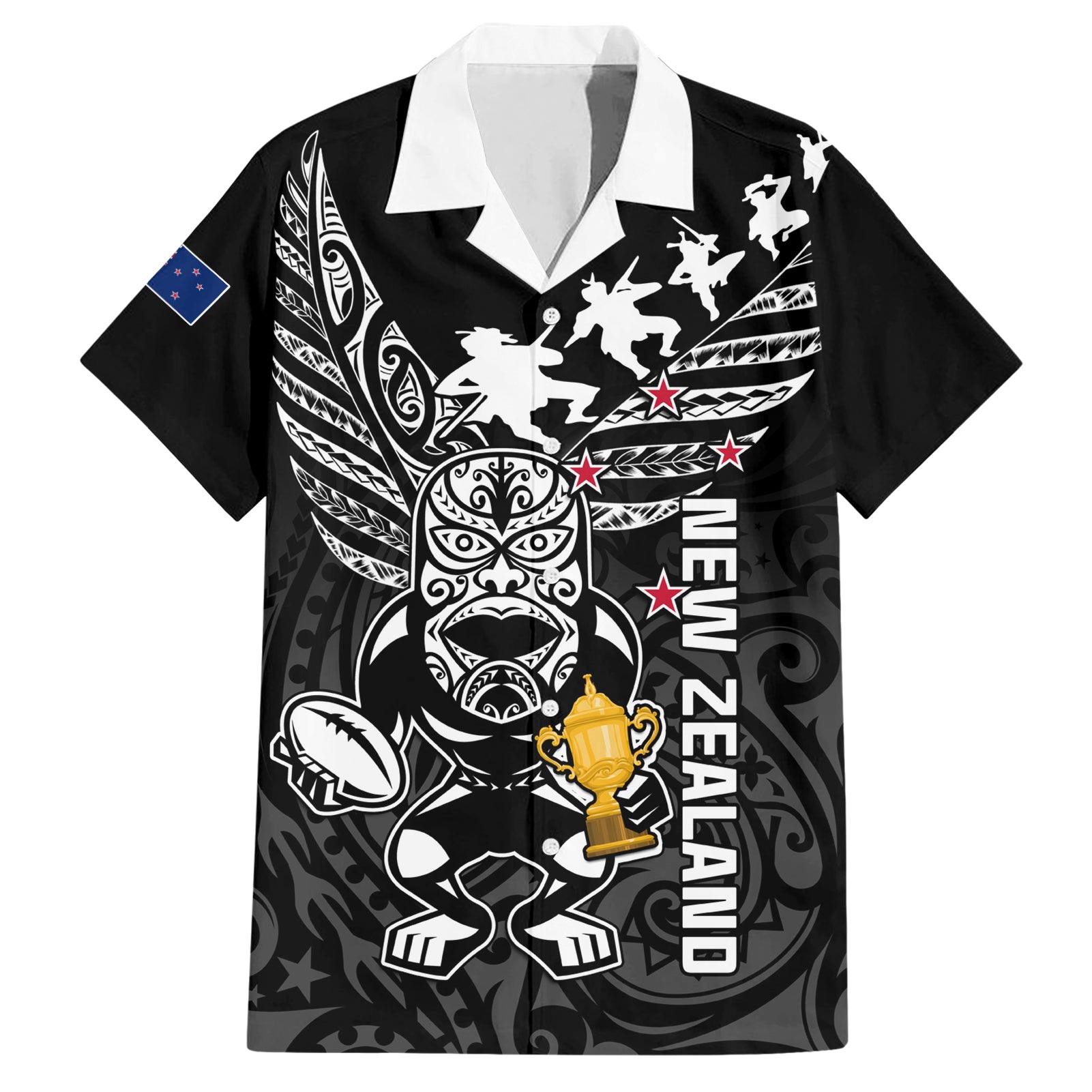 Custom New Zealand Silver Fern Rugby Hawaiian Shirt Aotearoa Champion 2023 World Cup LT01 Black - Polynesian Pride