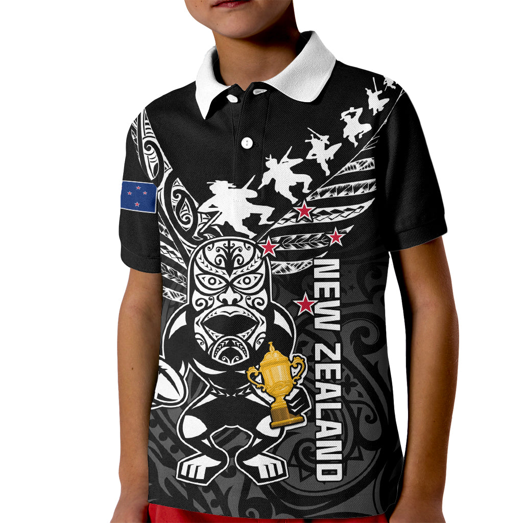 Custom New Zealand Silver Fern Rugby Kid Polo Shirt Aotearoa Champion 2023 World Cup LT01 Kid Black - Polynesian Pride