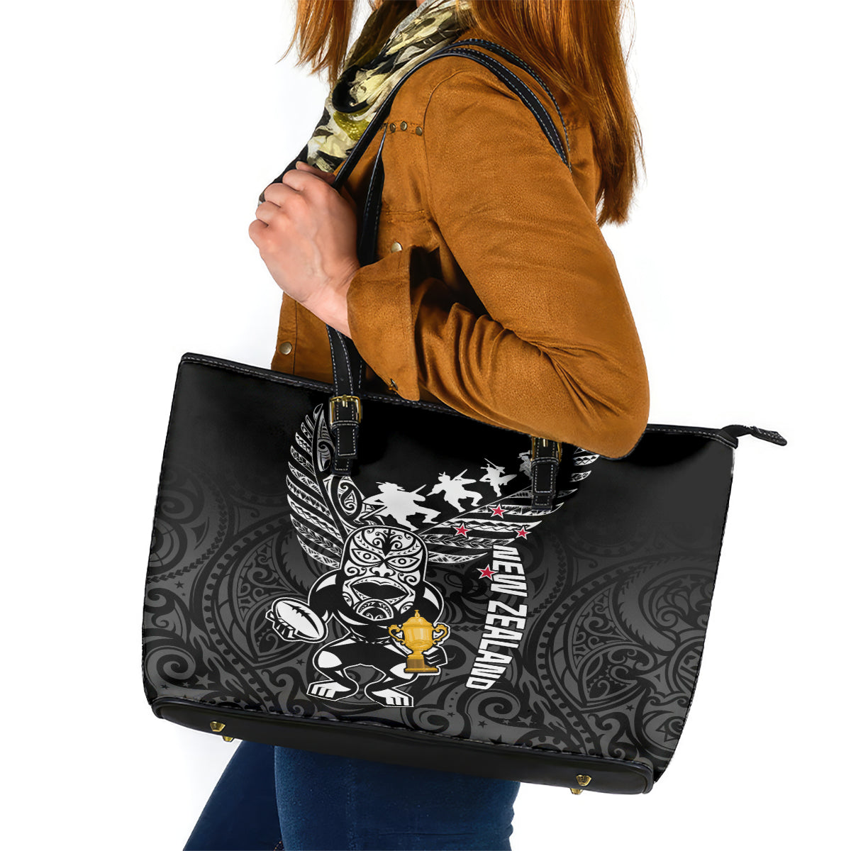 New Zealand Silver Fern Rugby Leather Tote Bag Aotearoa Champion 2023 World Cup LT01 Black - Polynesian Pride