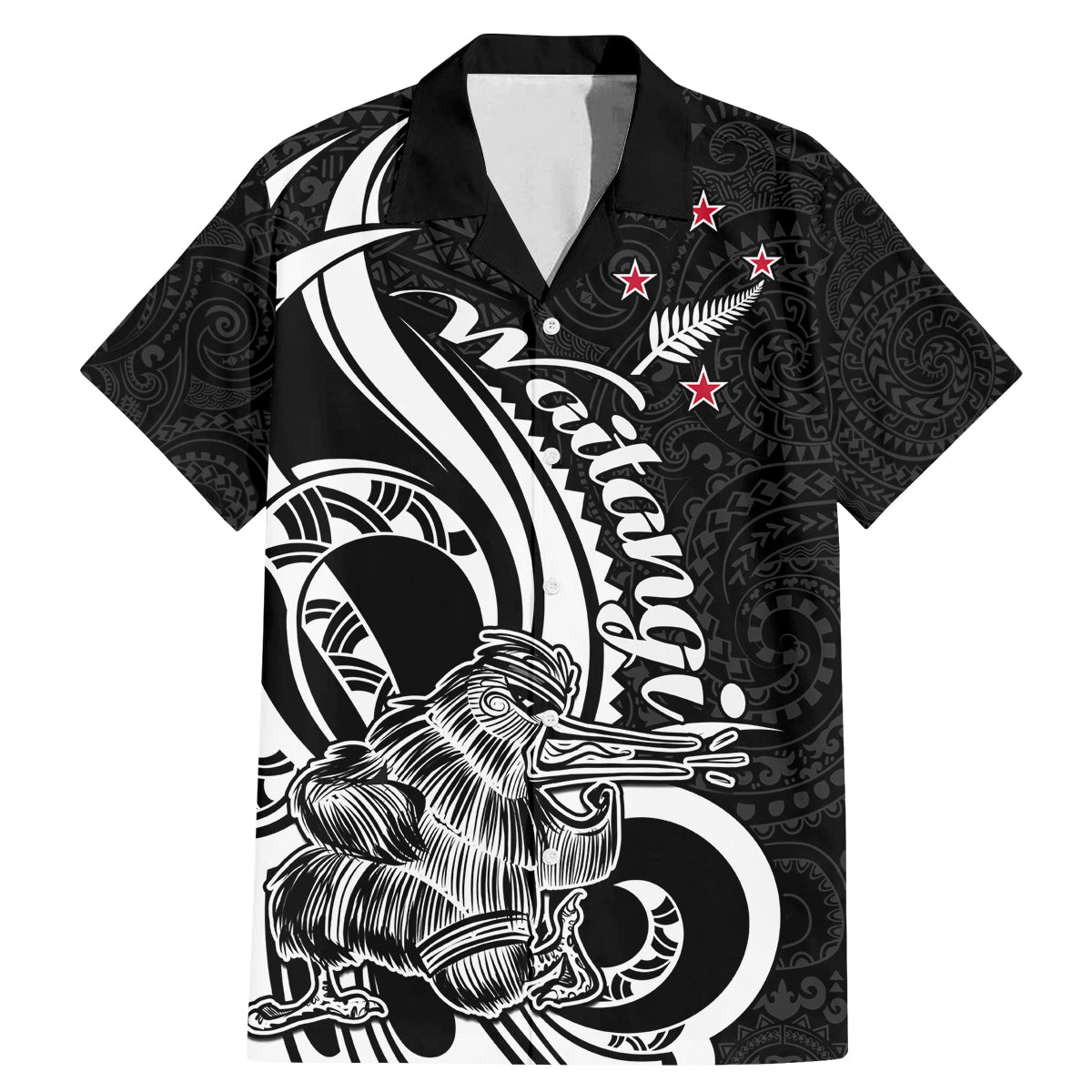 New Zealand Waitangi Day Family Matching Mermaid Dress and Hawaiian Shirt Aotearoa Te Tiriti O Waitangi Kiwi Black Version LT01 Dad's Shirt - Short Sleeve Black - Polynesian Pride