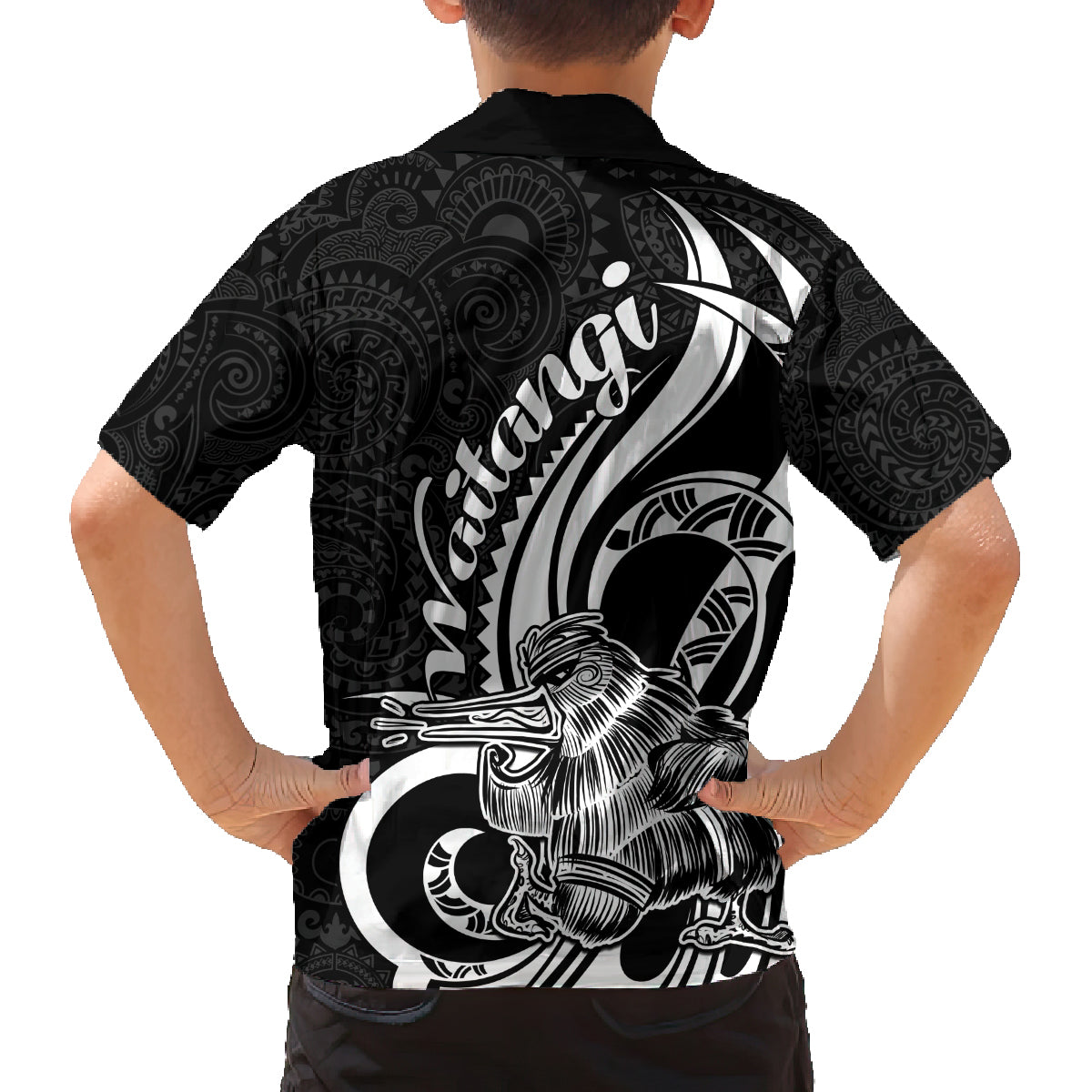 New Zealand Waitangi Day Family Matching Off Shoulder Maxi Dress and Hawaiian Shirt Aotearoa Te Tiriti O Waitangi Kiwi Black Version LT01 - Polynesian Pride