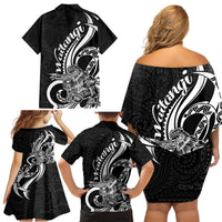 New Zealand Waitangi Day Family Matching Off Shoulder Short Dress and Hawaiian Shirt Aotearoa Te Tiriti O Waitangi Kiwi Black Version LT01 - Polynesian Pride