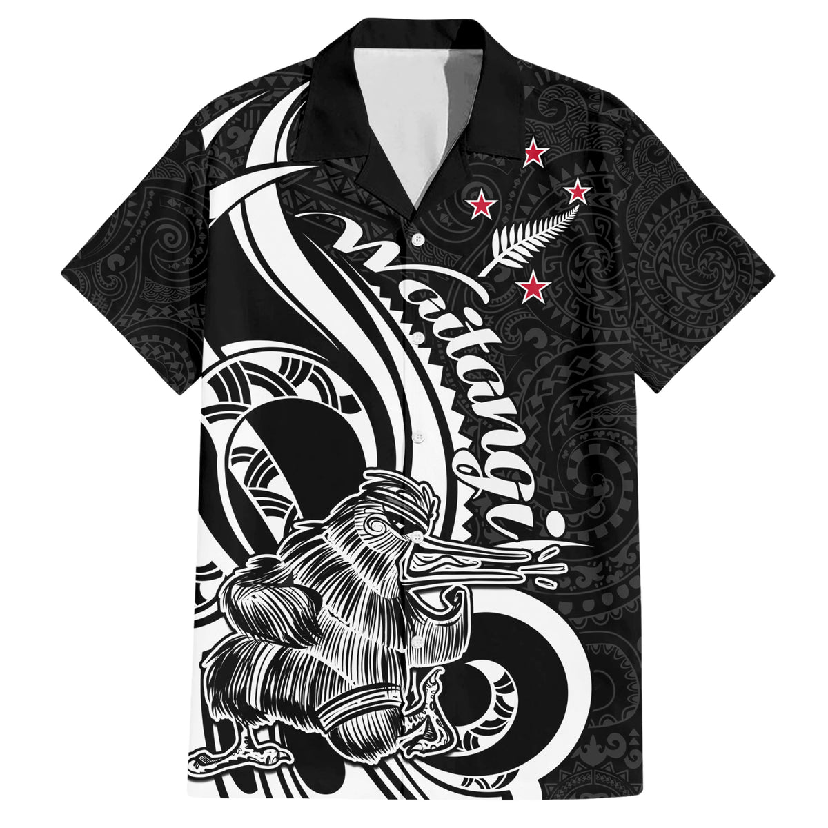 New Zealand Waitangi Day Family Matching Short Sleeve Bodycon Dress and Hawaiian Shirt Aotearoa Te Tiriti O Waitangi Kiwi Black Version LT01 Dad's Shirt - Short Sleeve Black - Polynesian Pride