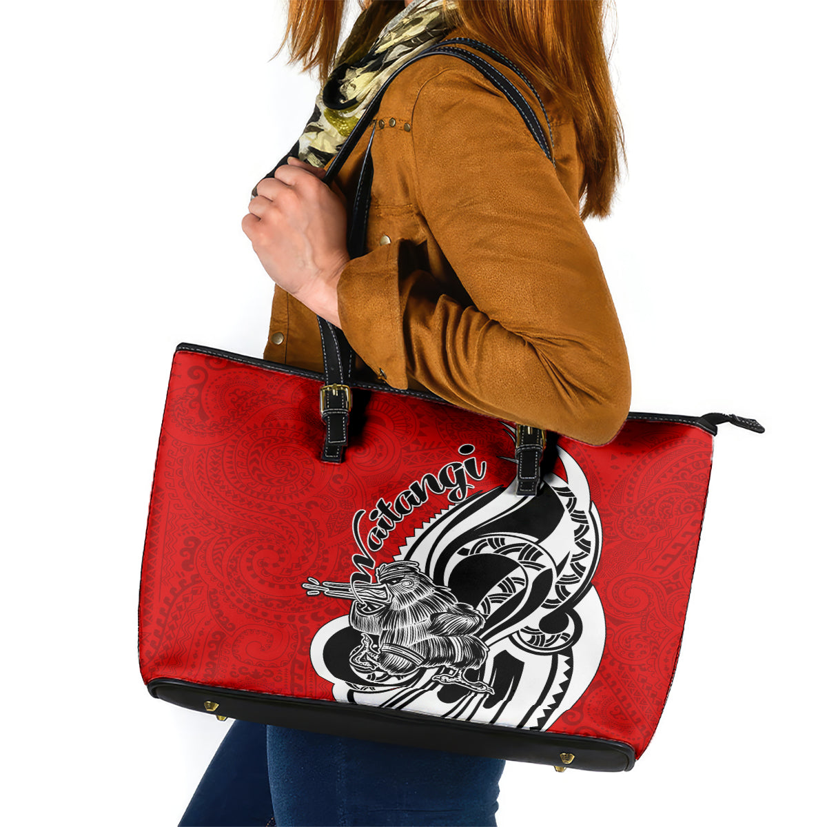 New Zealand Waitangi Day Leather Tote Bag Aotearoa Te Tiriti O Waitangi Kiwi Red Version LT01 Red - Polynesian Pride