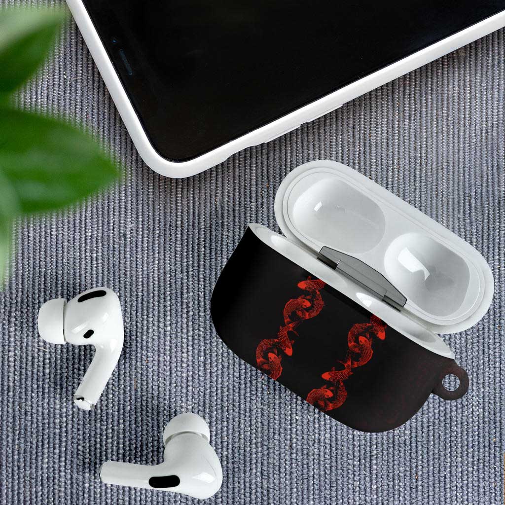 Hawaii Japan Koi Fish Red AirPods Case Tapa Pattern - Polynesian Pride
