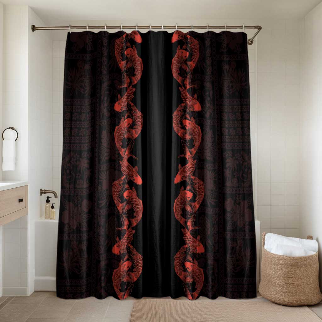 Hawaii Japan Koi Fish Red Bathroom Set Tapa Pattern - Polynesian Pride