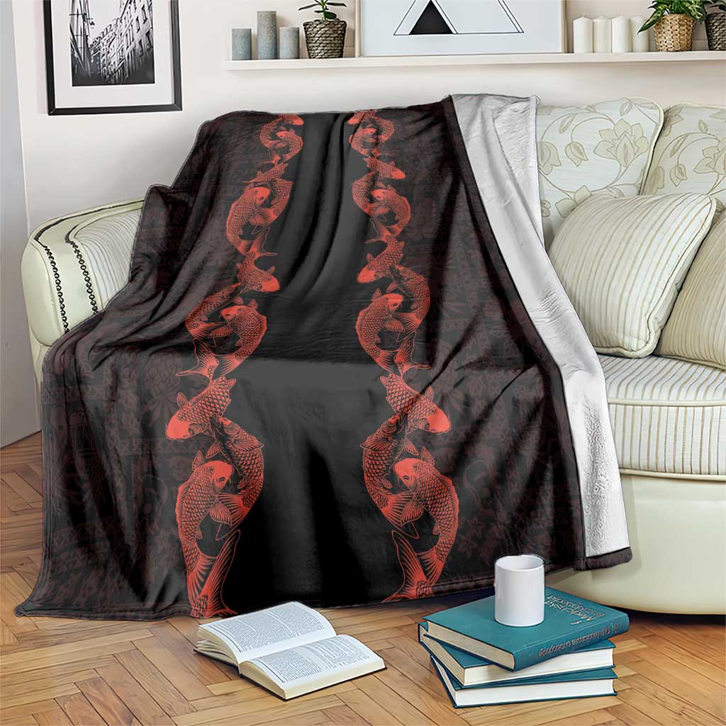 Hawaii Japan Koi Fish Red Blanket Tapa Pattern - Polynesian Pride