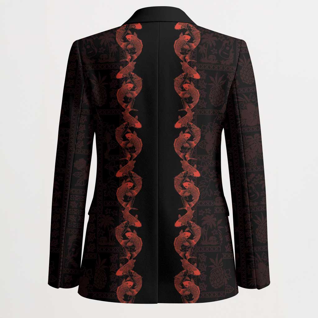 Hawaii Japan Koi Fish Red Blazer Tapa Pattern - Polynesian Pride