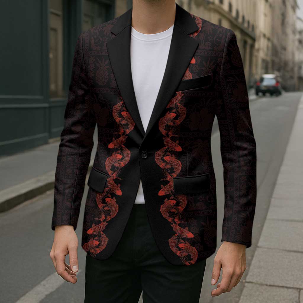 Hawaii Japan Koi Fish Red Blazer Tapa Pattern - Polynesian Pride