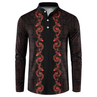 Hawaii Japan Koi Fish Red Button Sweatshirt Tapa Pattern - Polynesian Pride