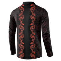 Hawaii Japan Koi Fish Red Button Sweatshirt Tapa Pattern - Polynesian Pride
