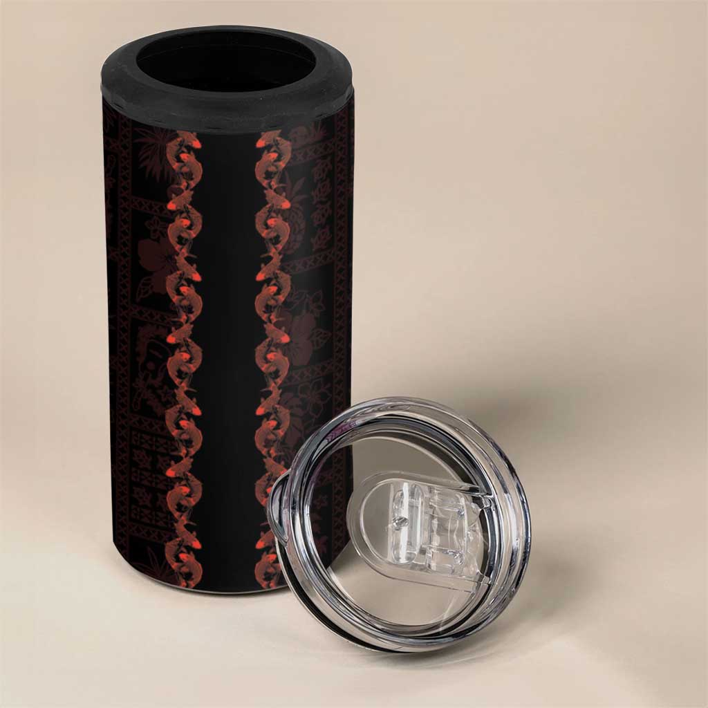 Hawaii Japan Koi Fish Red 4 in 1 Can Cooler Tumbler Tapa Pattern - Polynesian Pride
