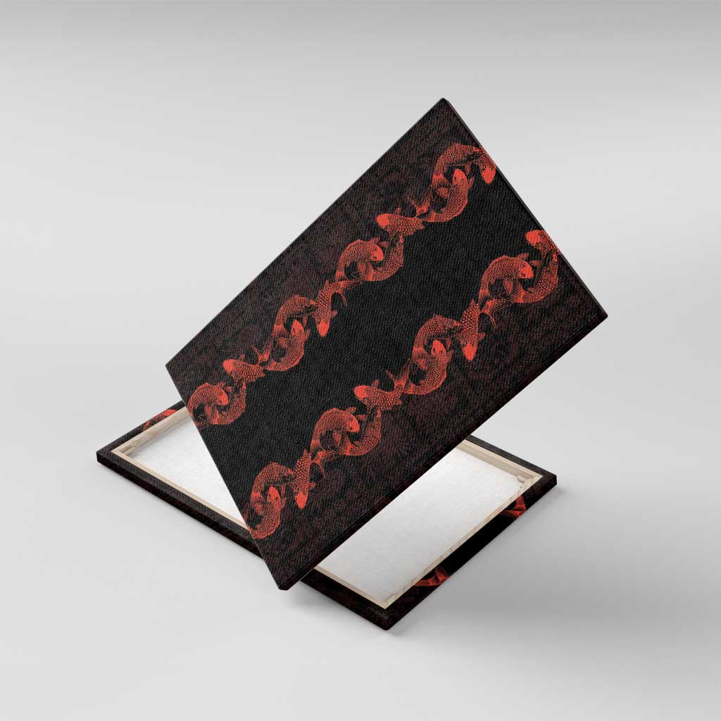 Hawaii Japan Koi Fish Red Canvas Wall Art Tapa Pattern - Polynesian Pride