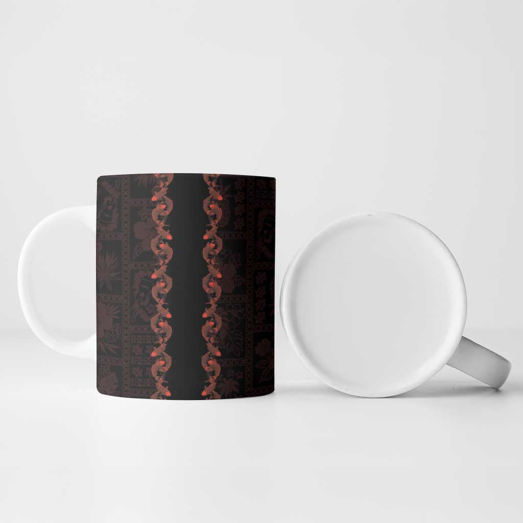 Hawaii Japan Koi Fish Red Ceramic Mug Tapa Pattern - Polynesian Pride