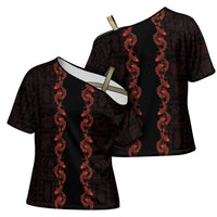 Hawaii Japan Koi Fish Red Cross Shoulder Shirt Tapa Pattern - Polynesian Pride