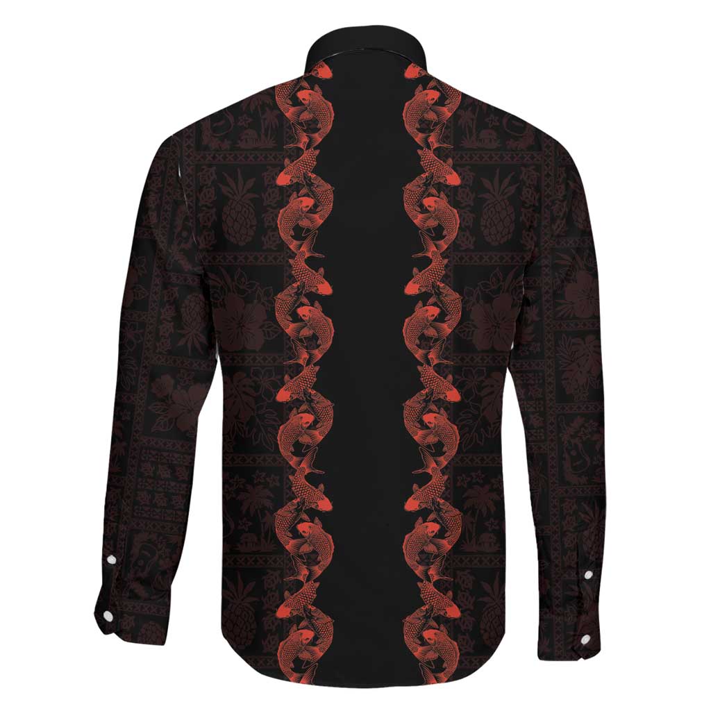 Hawaii Japan Koi Fish Red Family Matching Mermaid Dress and Hawaiian Shirt Tapa Pattern - Polynesian Pride