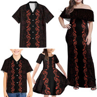 Hawaii Japan Koi Fish Red Family Matching Off Shoulder Maxi Dress and Hawaiian Shirt Tapa Pattern - Polynesian Pride