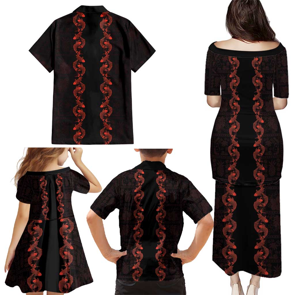 Hawaii Japan Koi Fish Red Family Matching Puletasi and Hawaiian Shirt Tapa Pattern - Polynesian Pride
