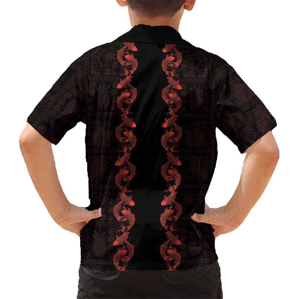 Hawaii Japan Koi Fish Red Family Matching Tank Maxi Dress and Hawaiian Shirt Tapa Pattern LT01 - Polynesian Pride