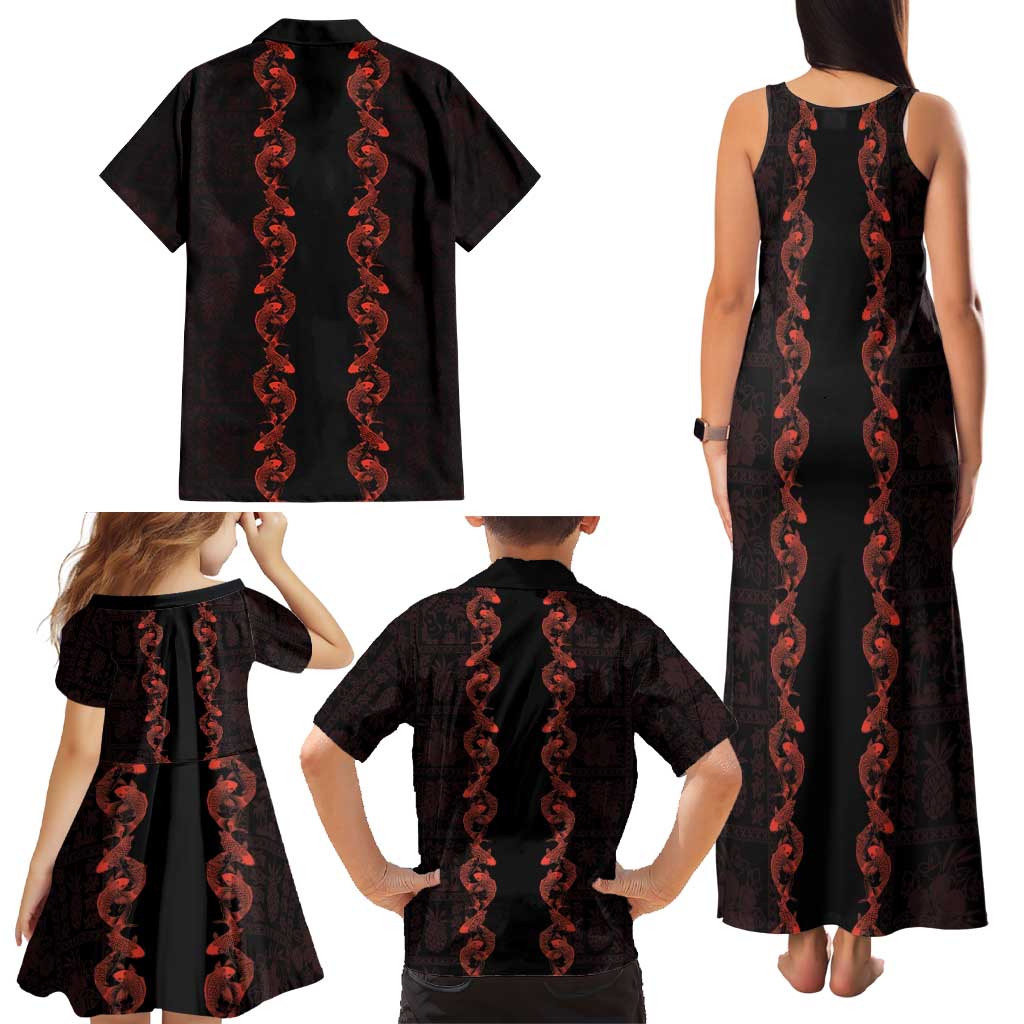 Hawaii Japan Koi Fish Red Family Matching Tank Maxi Dress and Hawaiian Shirt Tapa Pattern LT01 - Polynesian Pride