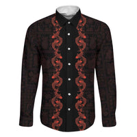Hawaii Japan Koi Fish Red Family Matching Tank Maxi Dress and Hawaiian Shirt Tapa Pattern LT01 Dad's Shirt - Long Sleeve Red - Polynesian Pride