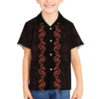 Hawaii Japan Koi Fish Red Family Matching Tank Maxi Dress and Hawaiian Shirt Tapa Pattern LT01 Son's Shirt Red - Polynesian Pride