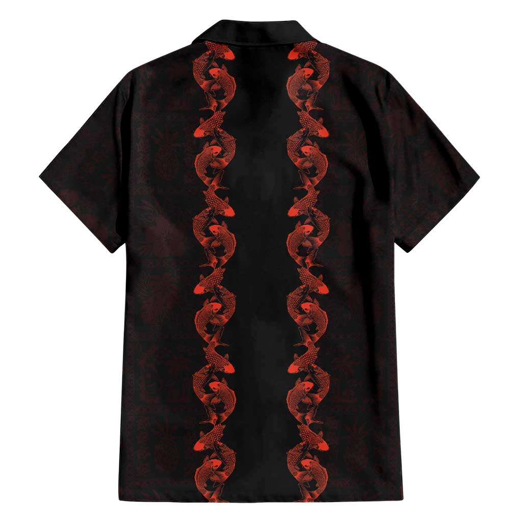 Hawaii Japan Koi Fish Red Hawaiian Shirt Tapa Pattern - Polynesian Pride