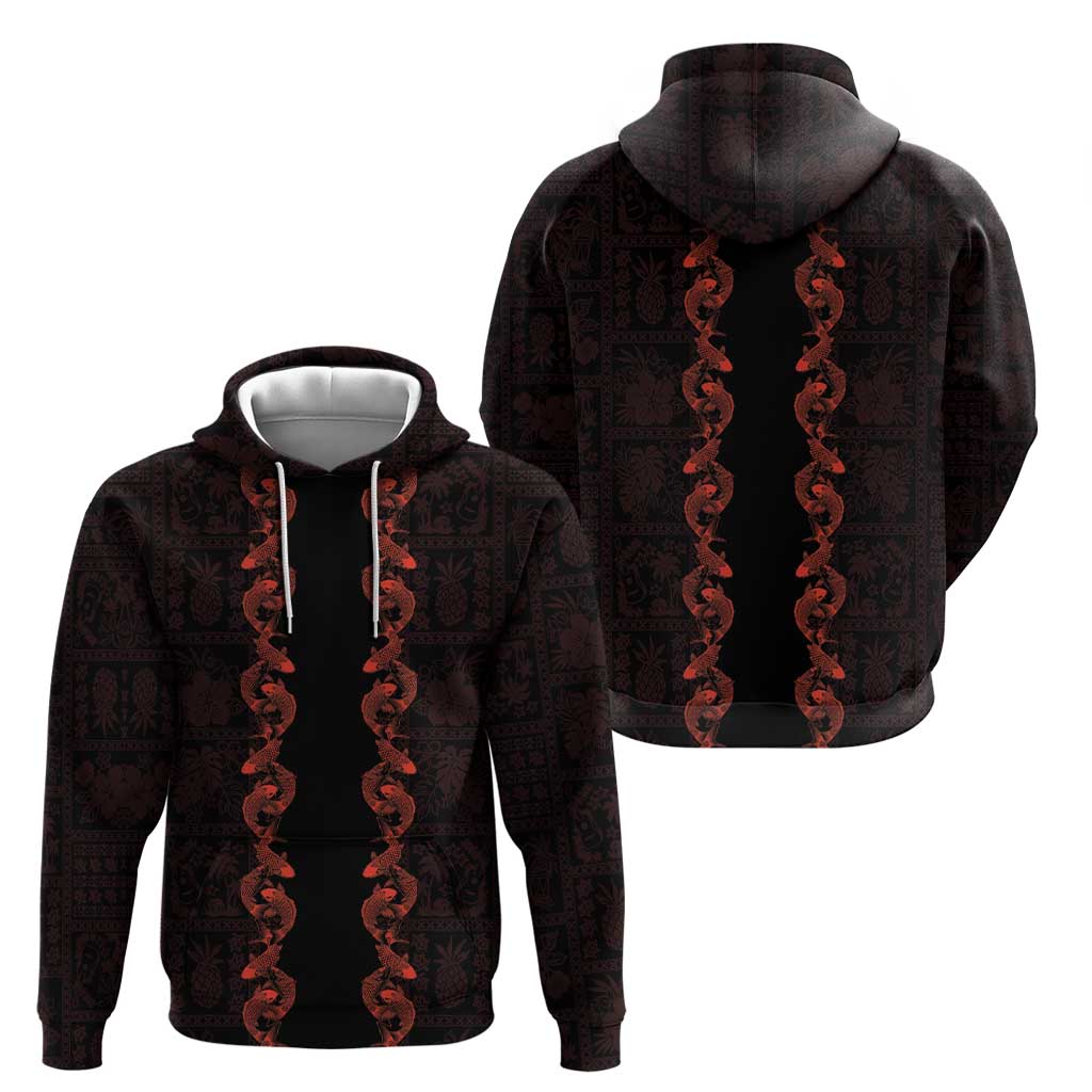 Hawaii Japan Koi Fish Red Hoodie Tapa Pattern - Polynesian Pride