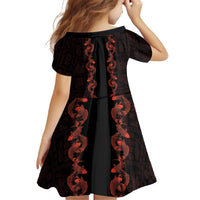 Hawaii Japan Koi Fish Red Kid Short Sleeve Dress Tapa Pattern - Polynesian Pride