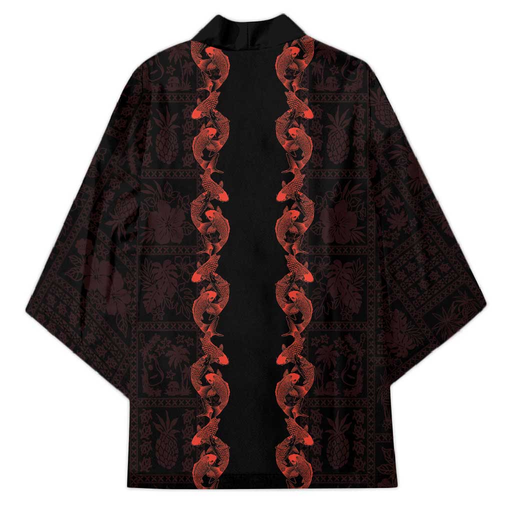 Hawaii Japan Koi Fish Red Kimono Tapa Pattern - Polynesian Pride