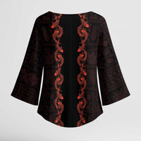 Hawaii Japan Koi Fish Red Kimono Sleeve Blouse Tapa Pattern - Polynesian Pride