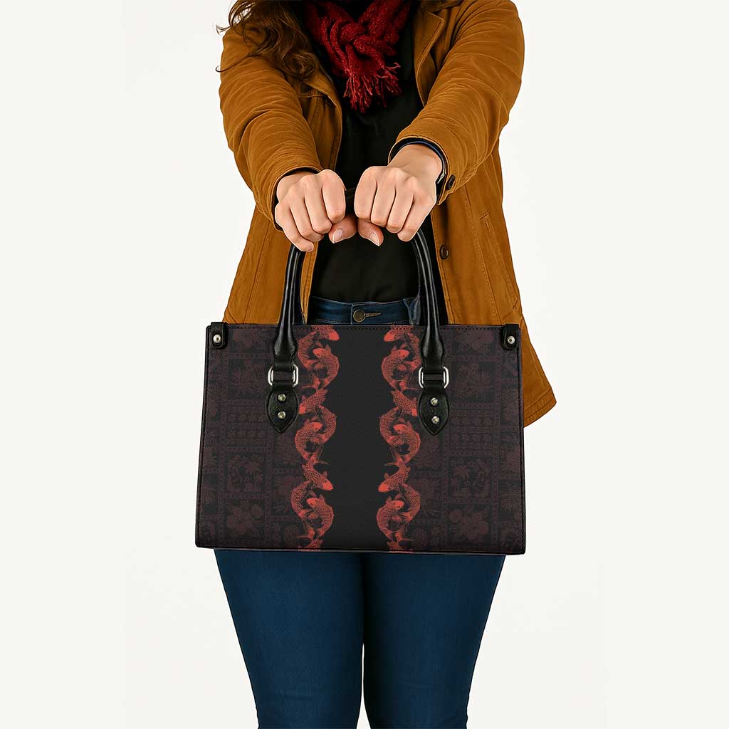 Hawaii Japan Koi Fish Red Leather Bag Tapa Pattern - Polynesian Pride