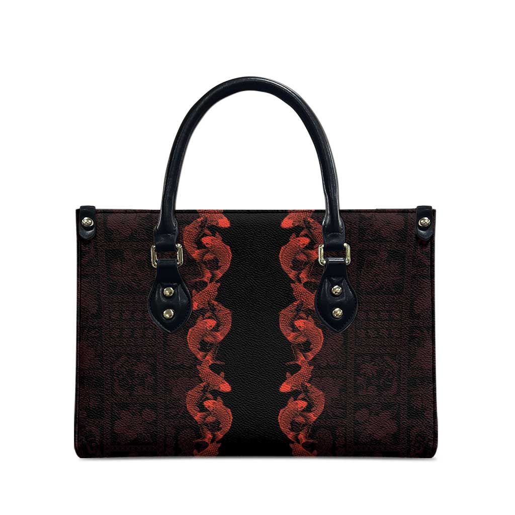 Hawaii Japan Koi Fish Red Leather Bag Tapa Pattern - Polynesian Pride