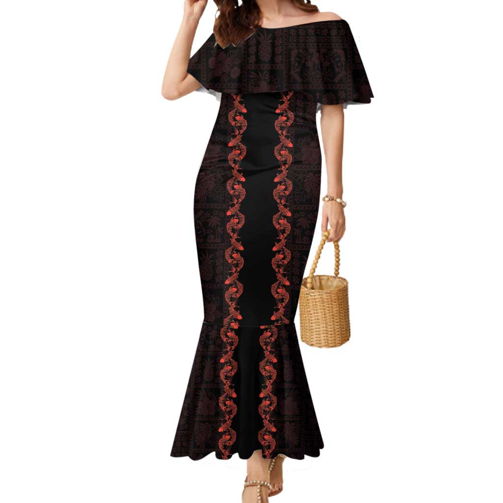 Hawaii Japan Koi Fish Red Mermaid Dress Tapa Pattern - Polynesian Pride