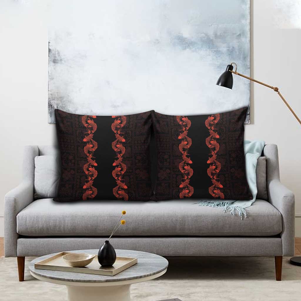 Hawaii Japan Koi Fish Red Pillow Cover Tapa Pattern - Polynesian Pride