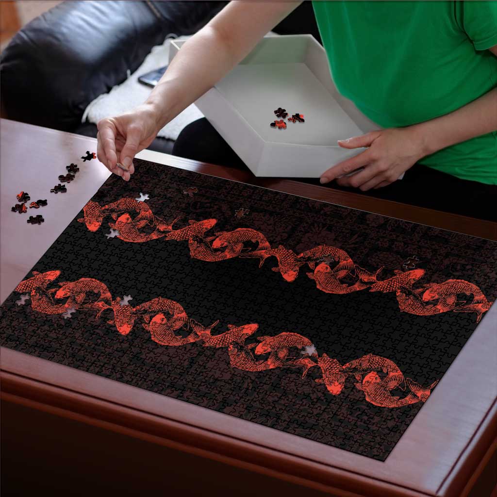 Hawaii Japan Koi Fish Red Puzzle Tapa Pattern - Polynesian Pride