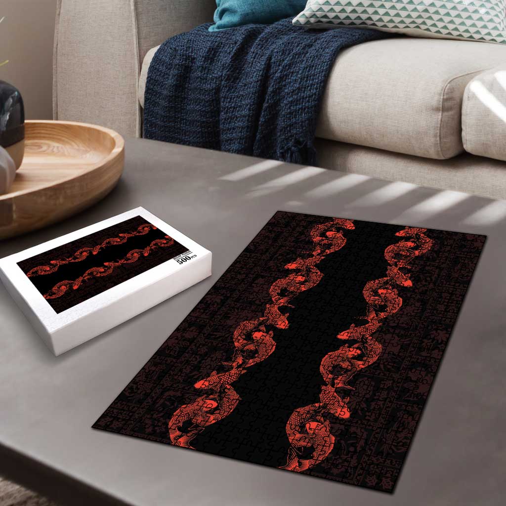 Hawaii Japan Koi Fish Red Puzzle Tapa Pattern - Polynesian Pride