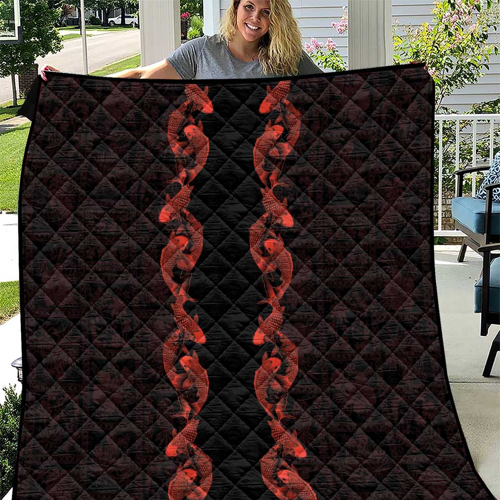 Hawaii Japan Koi Fish Red Quilt Tapa Pattern - Polynesian Pride
