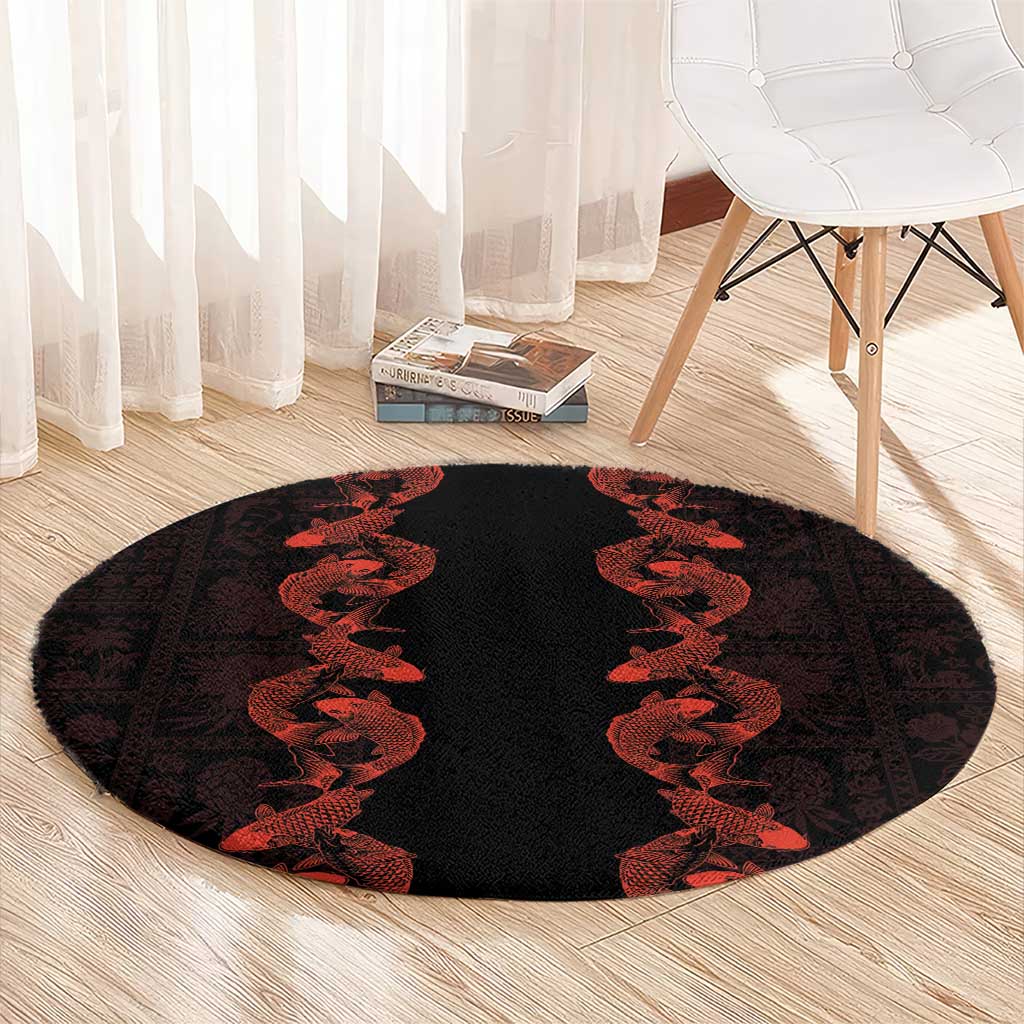 Hawaii Japan Koi Fish Red Round Carpet Tapa Pattern - Polynesian Pride