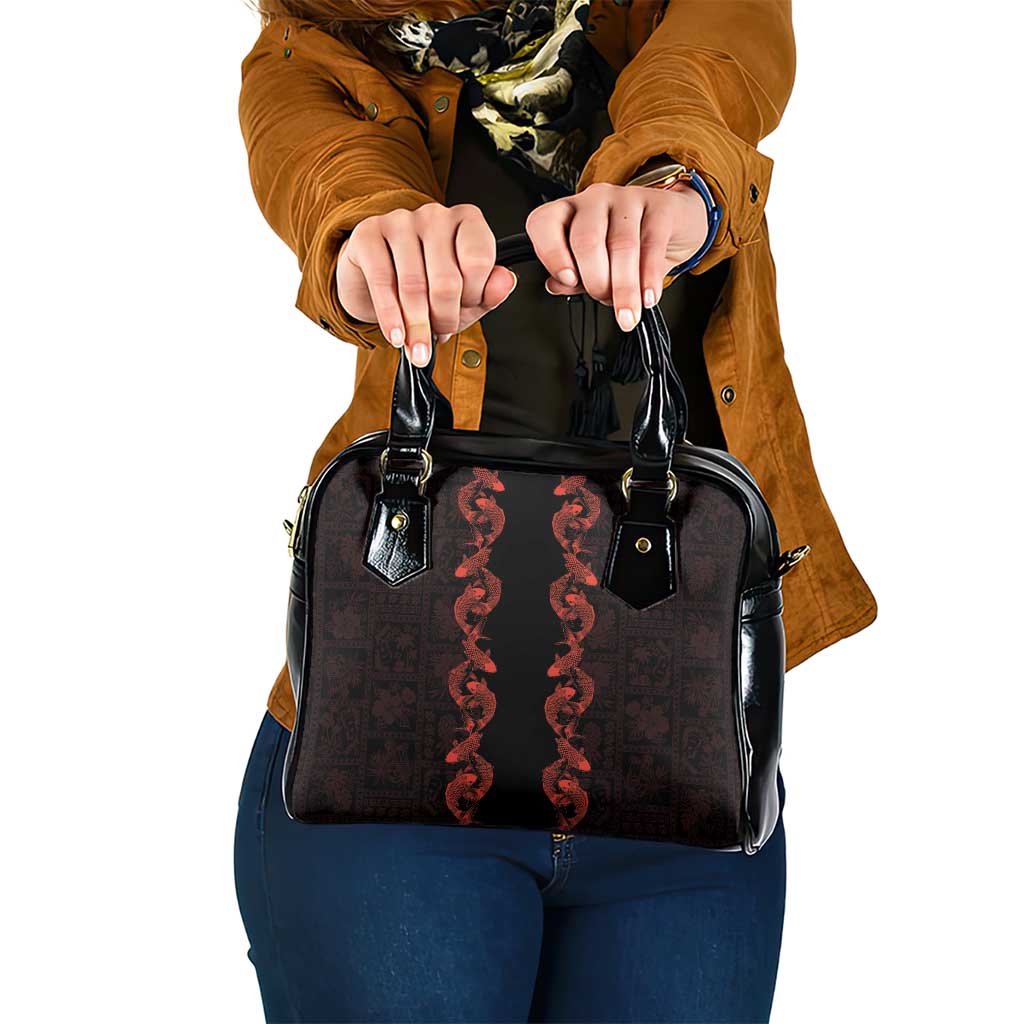 Hawaii Japan Koi Fish Red Shoulder Handbag Tapa Pattern - Polynesian Pride