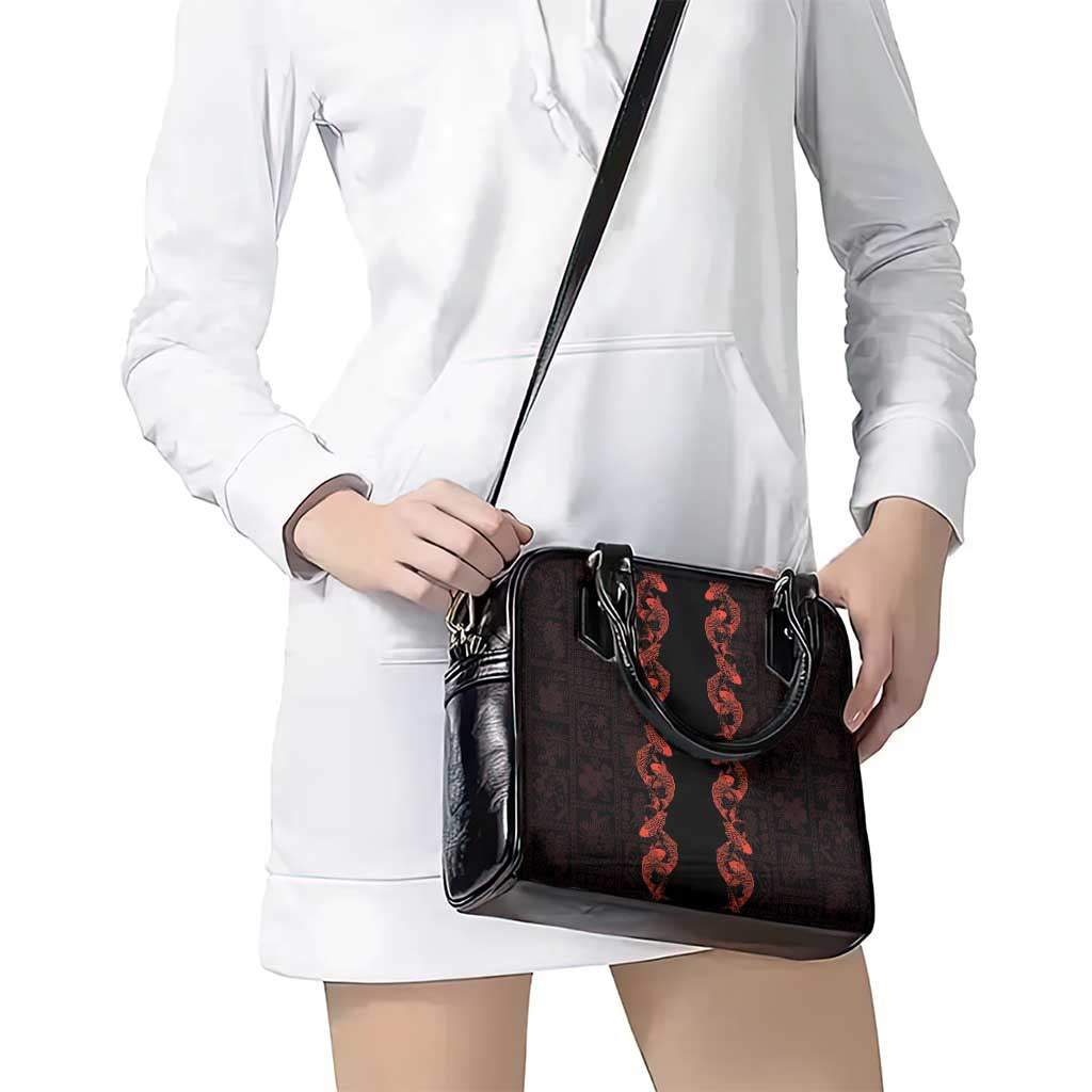Hawaii Japan Koi Fish Red Shoulder Handbag Tapa Pattern - Polynesian Pride